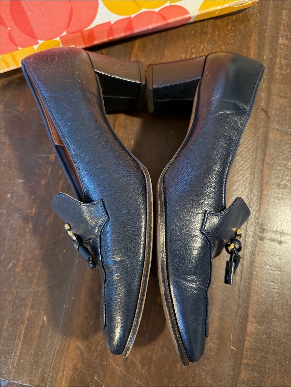 VTG Cobbies Classic Navy Leather Block Heel Tassel Loafer - 11W - Picture 4 of 12